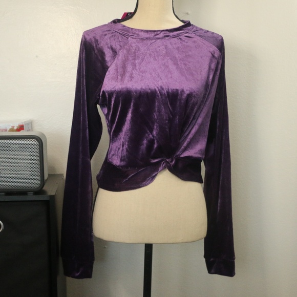 Material Girl Twist-Front Velour Sweater Crop Top - Picture 2 of 6